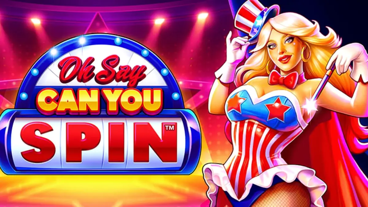 Tampilan visual slot Oh Say Can You Spin dengan tema patriotik dan kabaret